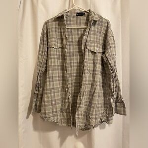 PrettyLittleThing Women’s Sage Green Flannel Button Up